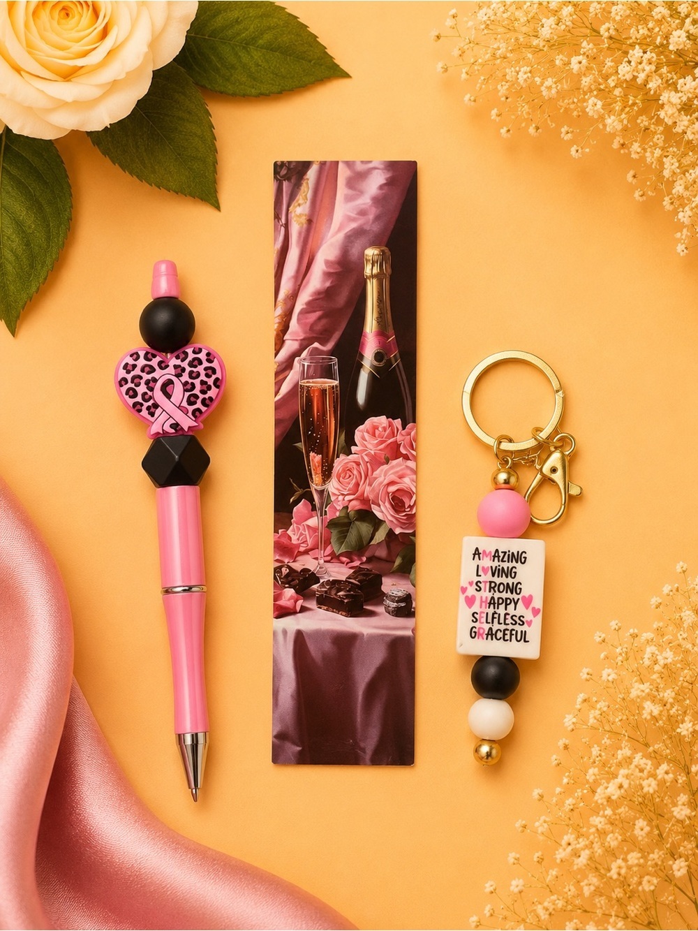 Pink Inspirational Keychain and Pen Gift Set - Home Office Arts & Crafts